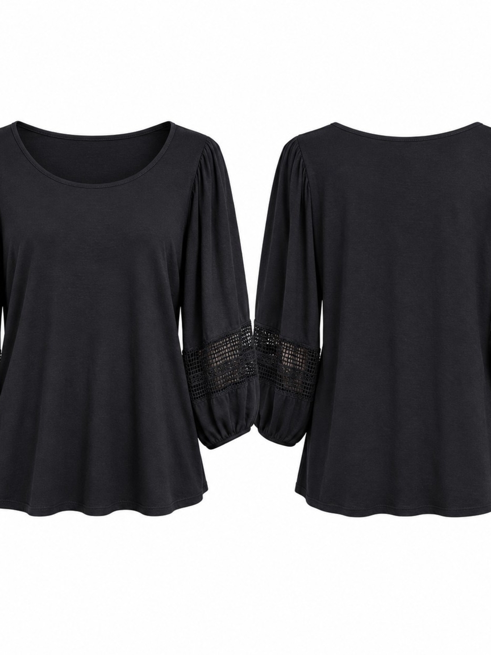 a.n.a. A New Approach XL Black Boho Romantic Lace Sleeve Top Feminine Minimalist